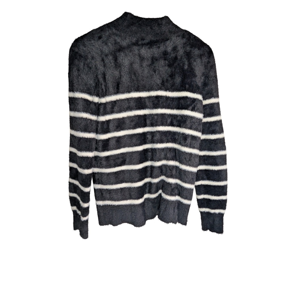 Bailey 44 Womens Black White Striped Fuzzy Eyelash Knit Mock Neck Sweater Size S - Picture 2 of 4